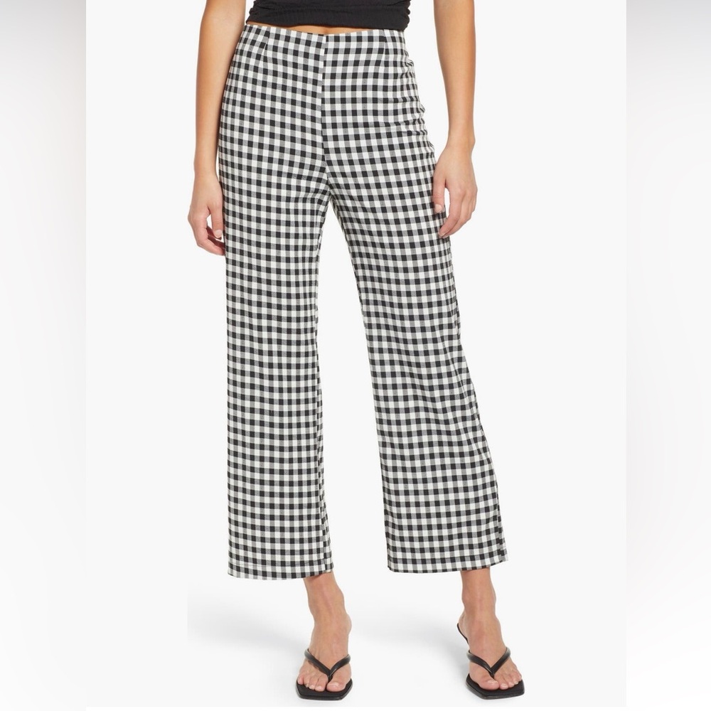 Wayf Black and White Gingham Wide Leg Pants